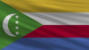 Flag of COMOROS. Seamless 4k full realistic flag waving against background.