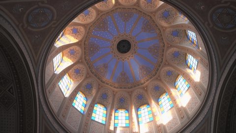 Oradea / Romania - 2019: Jewish Church Synagogue Interior Details of Cupola 