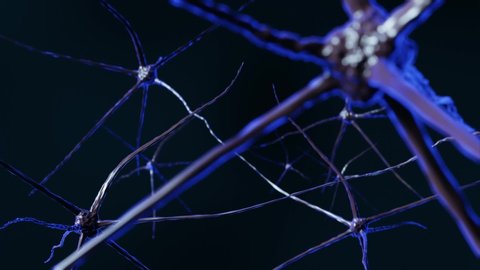 Abstract brain neuron cells with link knots. Synapse and neuron cells sending electrical chemical signals. Interconnected neurons with electrical pulses, 3D illustration