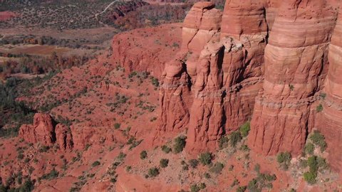Aerial view of spectacular rock formations - Cathedral Rock near Sedona, Arizona (Drone 4K)