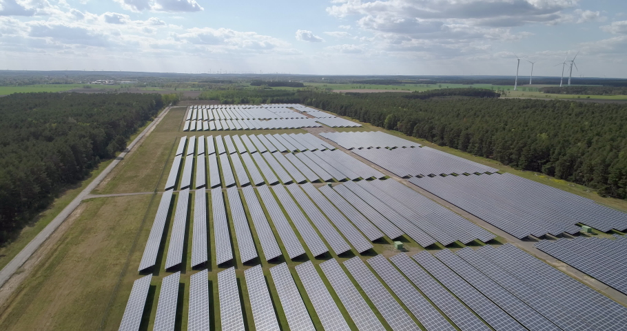 Aerial view of solar power plant in Germany  Royalty-Free Stock Footage #1051842283