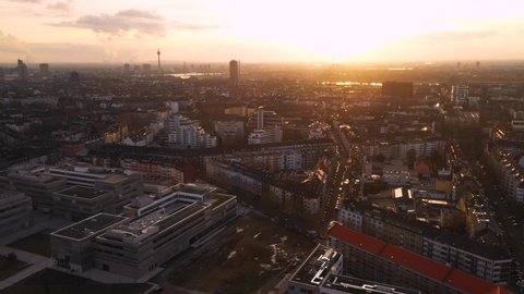 Düsseldorf Derendorf Hochschule Düsseldorf, HSD, Sunset Aerial Shot,  Germany, Version 1 of 2