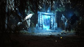 A fantastic luminous ancient portal to another world, guarded by fabulous animals, in a mystical misty dark forest. - Powered by Shutterstock - Get 15% off with code: PIKWIZARD15