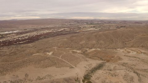Aerial view of the mountains around the city of Barstow, California in San Bernardino County.