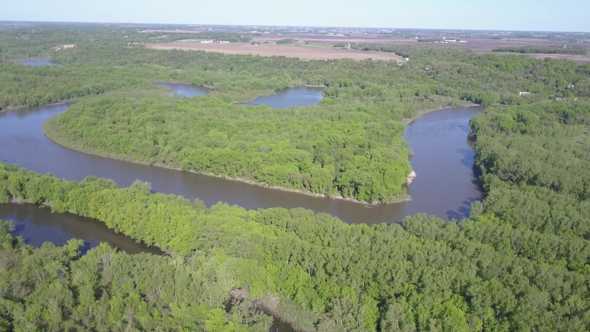Hardwood Deciduous Forest Minnesota River Winding Through Farmland and Fields