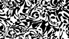 Transforming black and white abstract background. Psychedelic wavy animated abstract curved shapes. Looping footage.