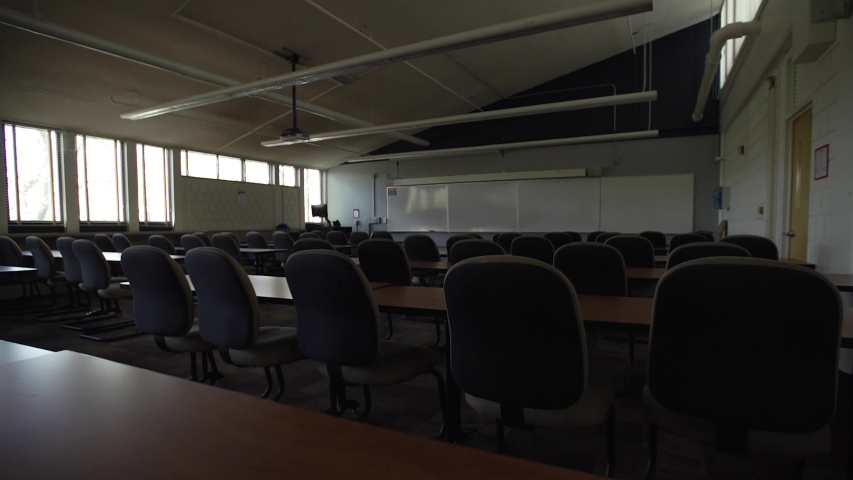 Pittsburgh, Pennsylvania / USA - March 20, 2020: 2020 Coronavirus Covid 19 Disease Empty Classroom Campus University College 4K | Shutterstock HD Video #1051913080