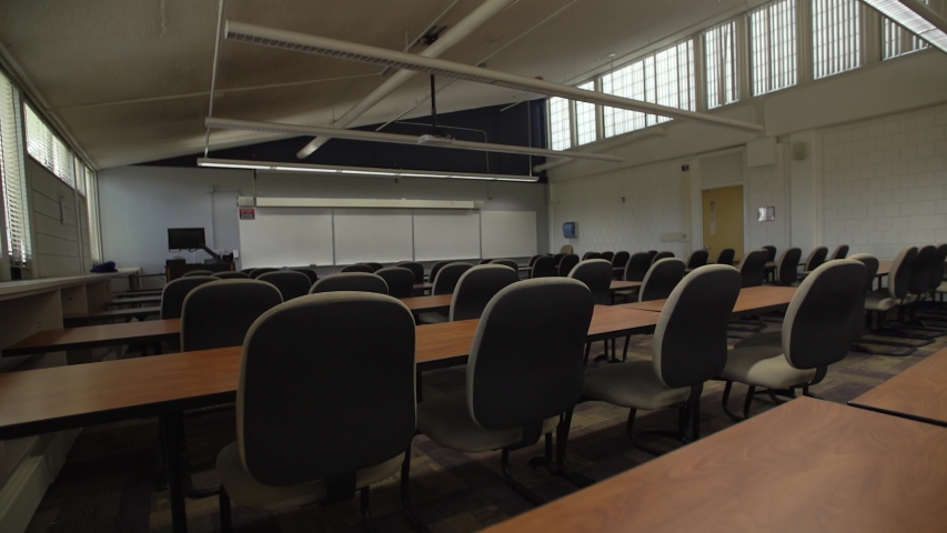 Pittsburgh, Pennsylvania / USA - March 20, 2020: 2020 Coronavirus Covid 19 Disease Empty Classroom Campus University College 4K | Shutterstock HD Video #1051913092