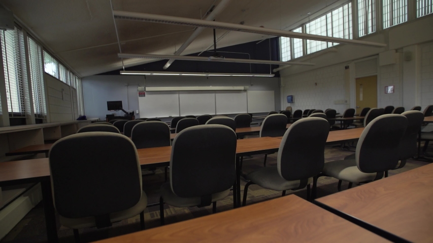 Pittsburgh, Pennsylvania / USA - March 20, 2020: 2020 Coronavirus Covid 19 Disease Empty Classroom Campus University College 4K | Shutterstock HD Video #1051913098