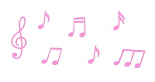 Note music color pink on white background hand drawn sketches in cartoon doodle style Like a cute children's handwriting is used a video background loop for kids play and learning music at home school