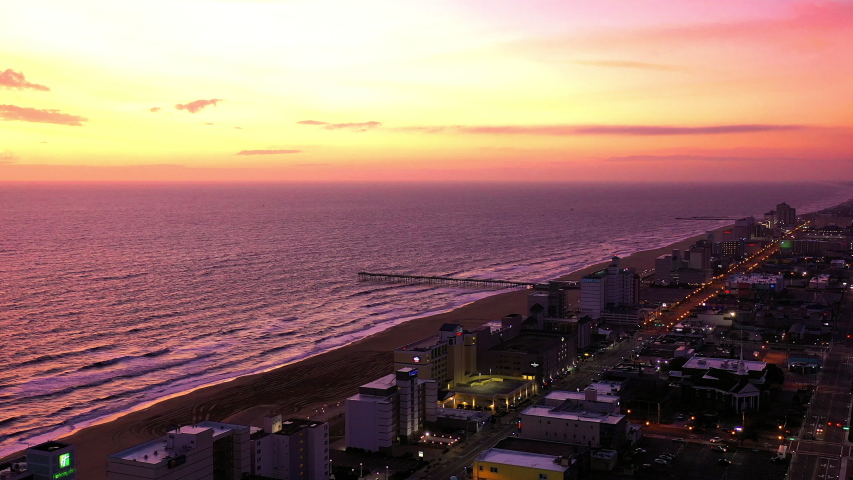 Aerial: Virginia Beach Captured at sunrise from aerial prospective
