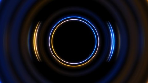 Blue and yellow neon circles abstract futuristic hi-tech motion background. Seamless looping. Video animation Ultra HD 4K 3840x2160