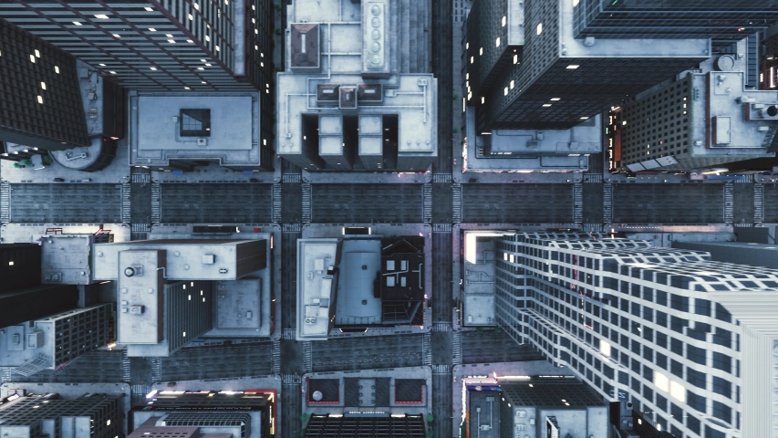 Top down aerial view empty streets. Quarantined City. Top view of an empty city