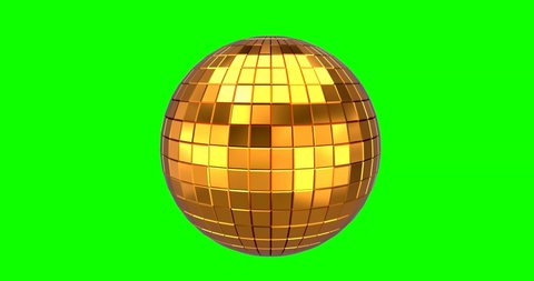 Looping animation of golden disco ball rotating on white background with green screen or chroma key background. polygonal sphere 3D Rendering