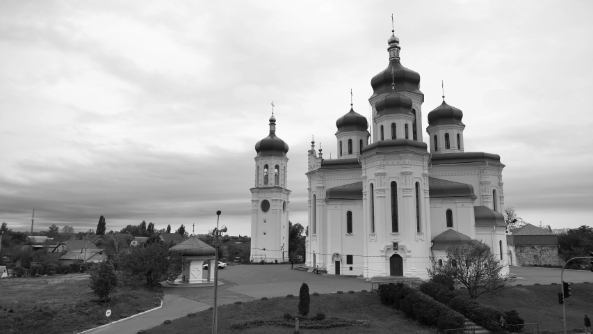 Timelapse of Cathedral of the Holy Trinity or Troieshchyna Cathedral is one of largest Ukrainian Orthodox churches in Kyiv