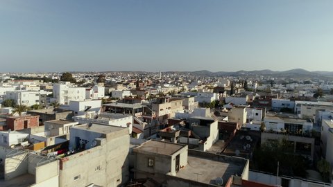 Aerial Drone View: Tunis City Center, Capital of Tunisia - Tunis . Neighbourhood close to the City Center, Tunisia from the sky