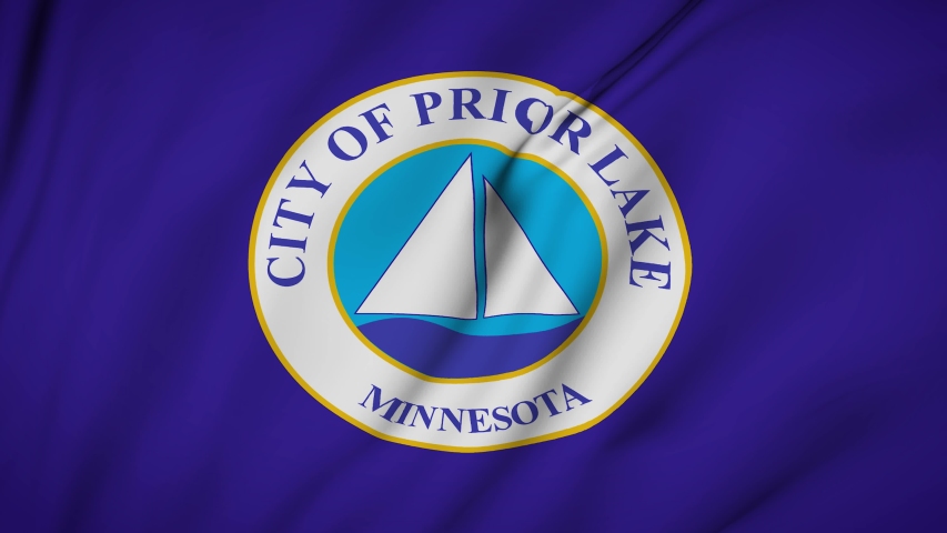 Prior Lake city of Minnesota flag is waving 3D animation. Prior Lake city of Minnesota state flag waving in the wind. Prior Lake city flag seamless loop animation. 4K