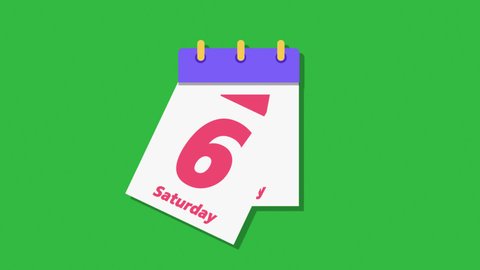 Animation of calendar with pages falling of 7 days seamless loop with space for your text or logo, full hd and 4k. cartoon months names animation.