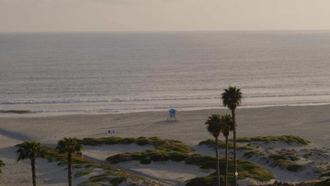 Aerial Drone footage of empty Coronado Beaches during the Covid and Coronavirus lockdown. San Diego, California, USA. 