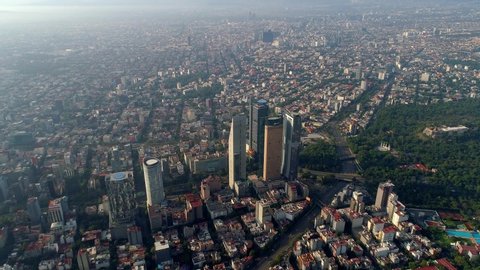 CIRCA, Mexico City, Mexico, Apr. 20, 2020. Aerial top of view of some buildings and streets in Mexico City 