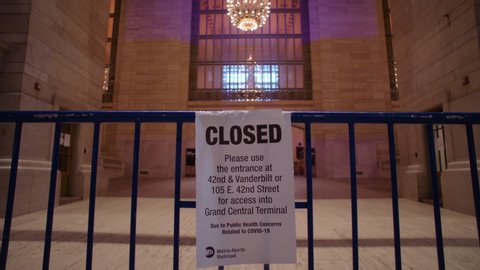 New York, NY / USA - April 2020: Empty Grand Central Station during the Coronavirus Pandemic