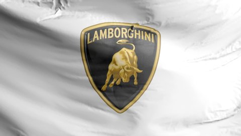 Lamborghini Car logo. Close-up waving auto companies flag. Loop video. Digital render. Realistic 3D animation. Editorial content. Turkey 2020