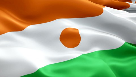 Niger flag Motion Loop video waving in wind. Realistic Nigerien Flag background. Niger Flag Looping Closeup 1080p Full HD 1920X1080 footage. Niger Africa country flags footage video for film,news
