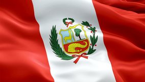 Peru flag Motion Loop video waving in wind. Realistic Peruvian Flag background. Peru Flag Looping Closeup 1080p Full HD 1920X1080 footage. Peru South America country flags footage video for film,news
