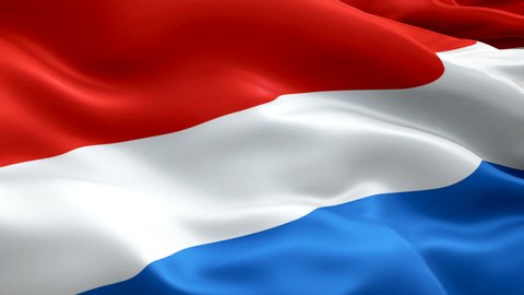 Dutch flag closeup 1080p Full HD 1920X1080 footage video waving in wind. National Amsterdam 3d Holland flag waving. Sign of Netherlands seamless loop animation. Holland flag HD resolution Background 1