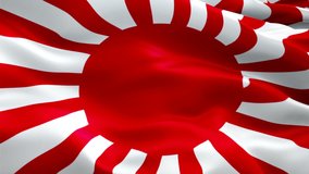 Sun flag. Imperial Japanese Army flag Closeup 1080p Full HD 1920X1080 footage video waving in wind. National Tokyo 3d Imperial Japanese Army flag waving. Sign of Japan Army seamless loop animation.