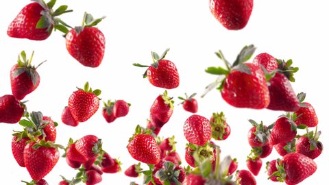 Flying of Strawberry in White Background with Alpha