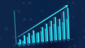 3D animation of 2D vector rising blue bar graph chart with uparrow, ultra HD 4K Stock Market value - Powered by Shutterstock - Get 15% off with code: PIKWIZARD15