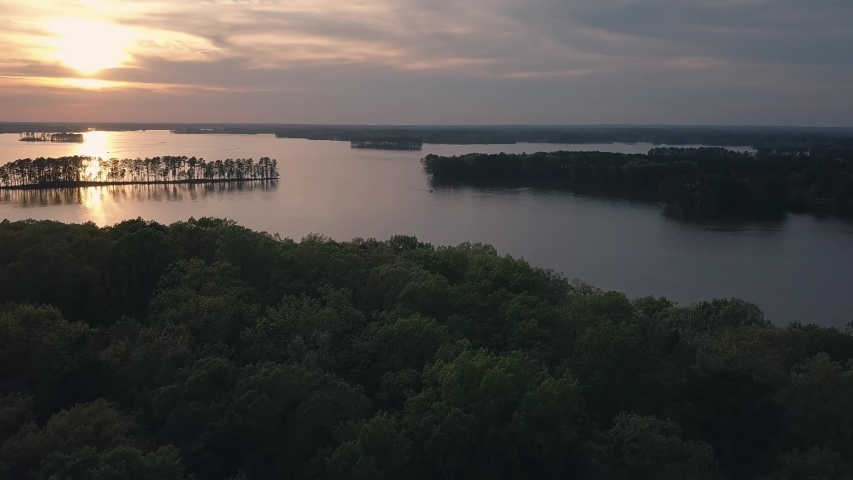 Sunset over Lake Murray in South Carolina aerial