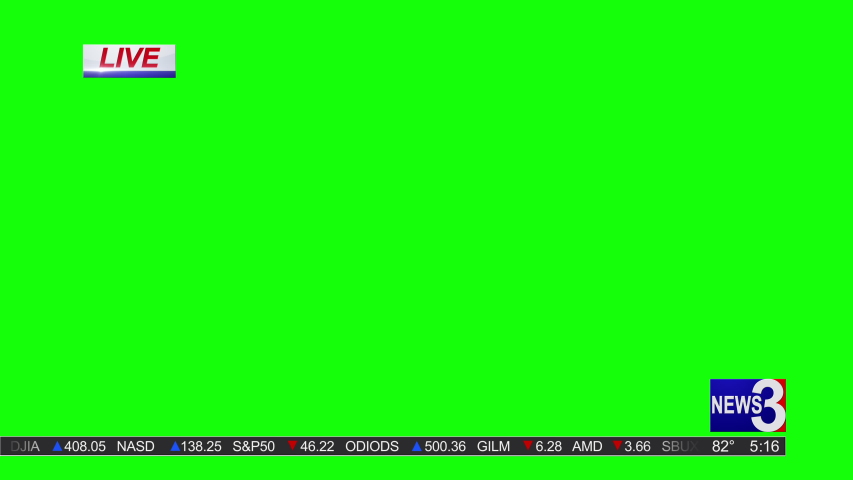 Animated Blank Lower Third for Breaking News with Stock Market Crawler on Chroma Key Green Background Royalty-Free Stock Footage #1052047228