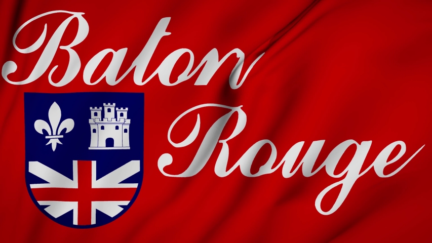 Baton Rouge city of Louisiana flag is Louisiana state flag waving in the wind. Baton Rouge city flag seamless loop animation. 4K