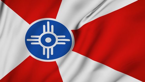 Wichita city of Kansas flag is waving 3D animation. Wichita city of Kansas state flag waving in the wind. Wichita flag seamless loop animation. 4K