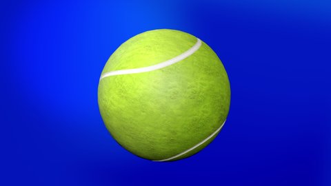 Tennis Ball Rotating in Slow Motion on blue Screen seamless. Looped Tennis Ball 3d Animation of Spinning Ball with luma white and black key