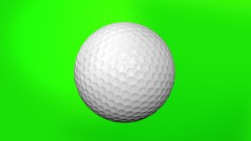 Golf Ball Rotating in Slow Motion on Green Screen seamless. Looped Golf Ball 3d Animation of Spinning Ball with luma white and black key