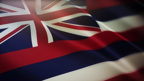 4k Hawaii flag,state in United States America,cloth texture slow seamless loop waving with visible wrinkles in wind USA sky background.A fully digital rendering,animation loops at 40 seconds. 