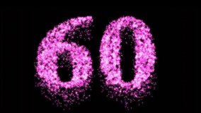 Sixty firework celebration number or pink neon celebration. Sixtieth birthday or anniversary party sparkles - video animation