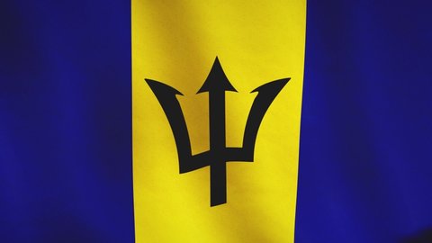 Barbados flag waving background footage flowing. Barbadian national ensign and slow motion country symbol - loop video seamless animation