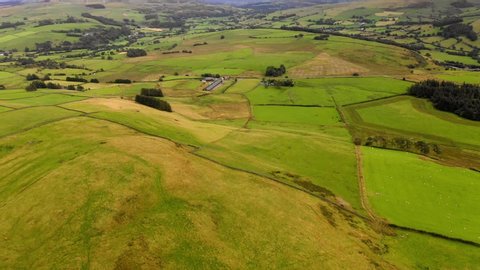 Aerial flyover the beautiful landscape in Wales, UK