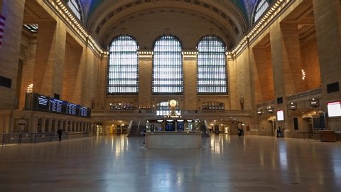Empty Grand Central Terminal in NY during Pandemic COVID19 (Corona Virus Deases 2019), quarantine, Self isolation and social distancing. Empty town, Manhattan, New York, US 04.25.2019
