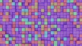 Colorful motion square and bricks in 3d. Loop animation with many geometry box. Modern abstract design.  Colorful geometric tile of background.