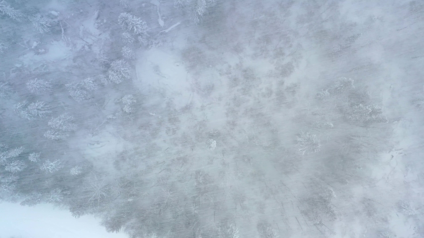 Top Down Drone Footage in a Blizzard with Heavy Snow inside Gates of the Arctic National Park