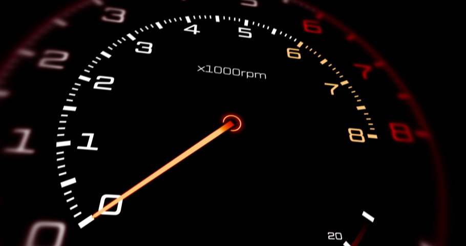 Performance Racing Car Dashboard. Pushing The Limits. Tachometer Showing Extreme Performance. Powerful V8 Engine Working In Flames. Technology And Industrial Concept 3D Animation Illustration Render Royalty-Free Stock Footage #1052105347
