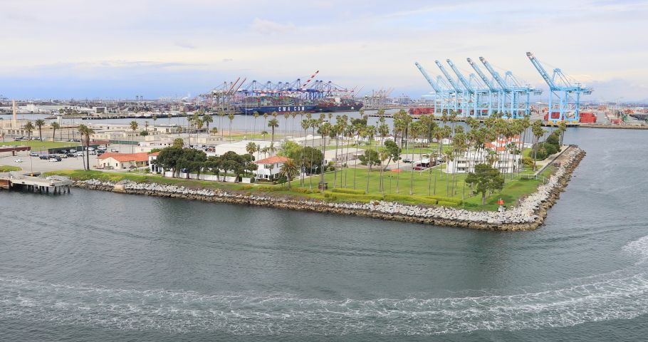 LONG BEACH, CALIFORNIA - 5 APR 2019: Long Beach California Port of Los Angeles Coast Guard station escort. America