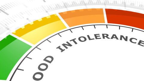 Food intolerance measuring device. Sign tachometer, speedometer, indicators. Infographic gauge element.