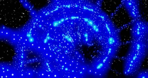 3d render with sparkling blue spiral of balls in space