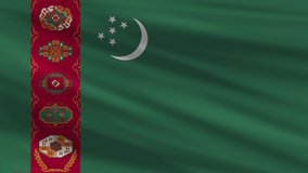 Flag of Turkmenistan. Seamless 4k full realistic flag waving against background.